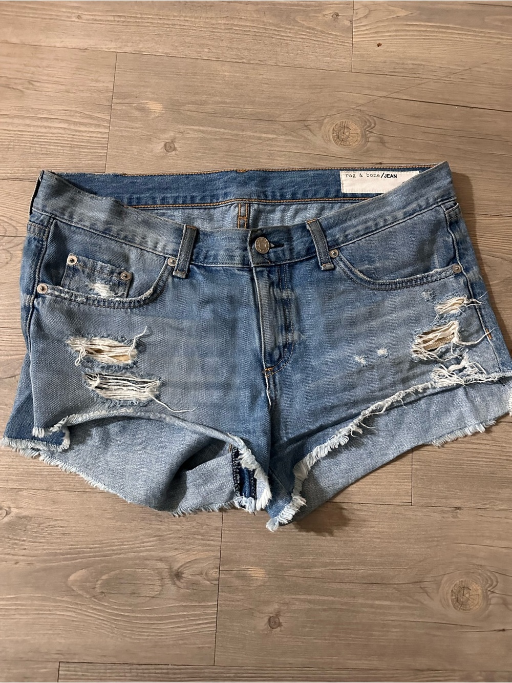 rag & bone Distressed Light Blue Denim Cutoff Shorts